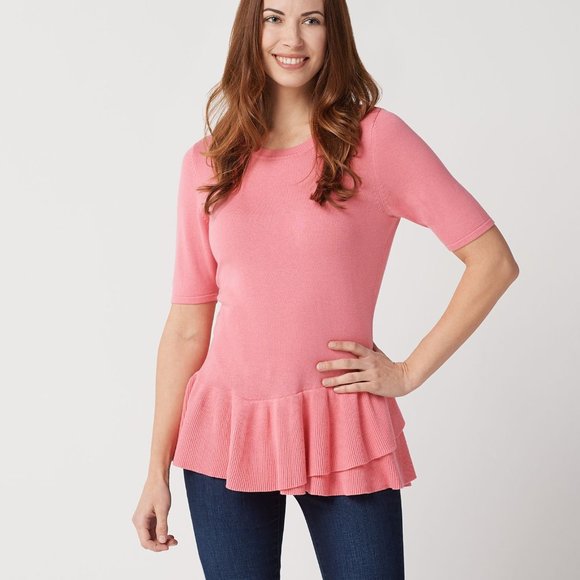 Isaac Mizrahi Tops - Isaac Mizrahi Live! Elbow-Sleeve Ruffle Peplum Swe